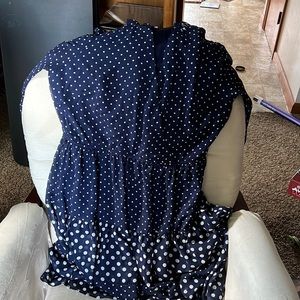 Blue polka dot dress with belt